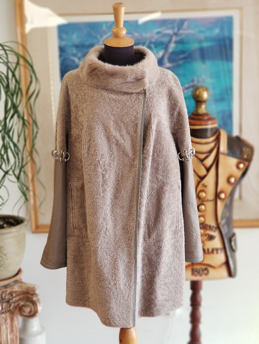 Shearling Coat With Mink Collar